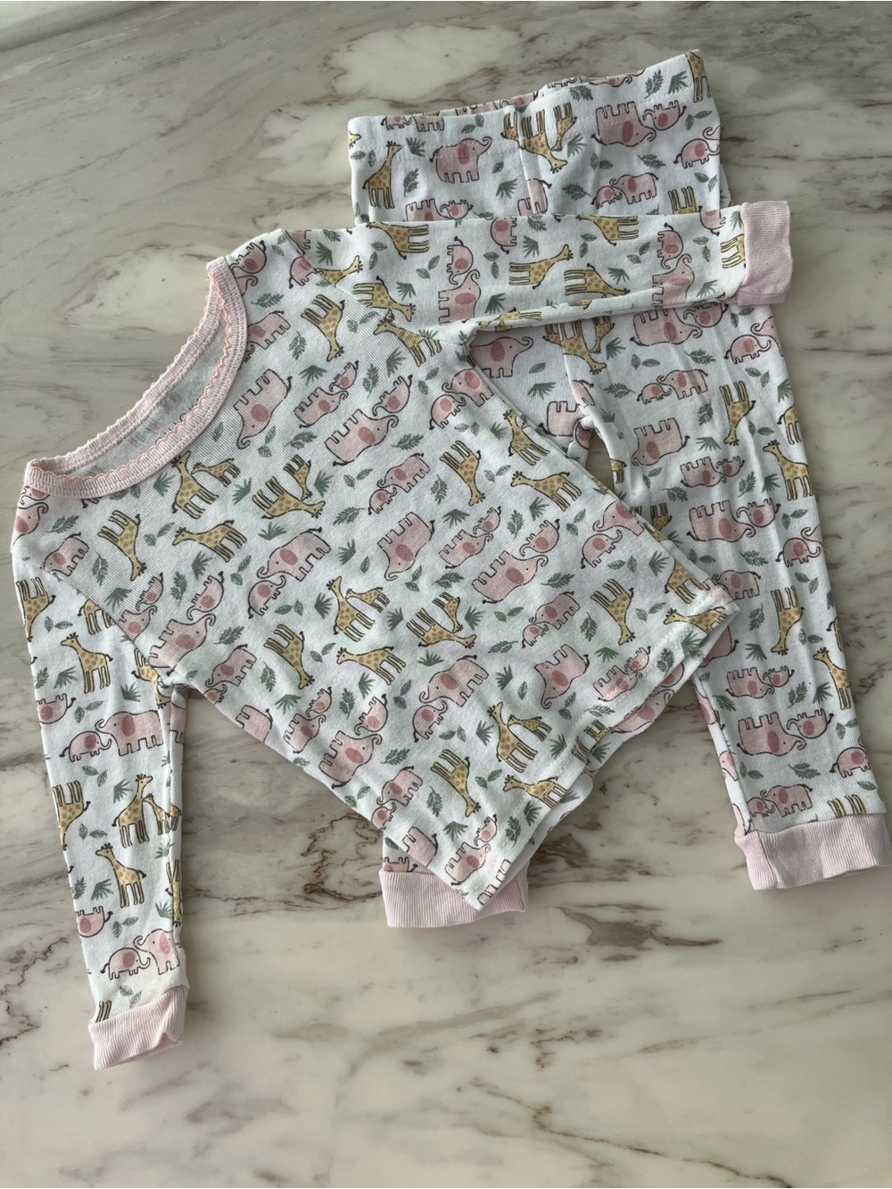 Toddler Pink Elephant & Giraffe Printed Pajama Set